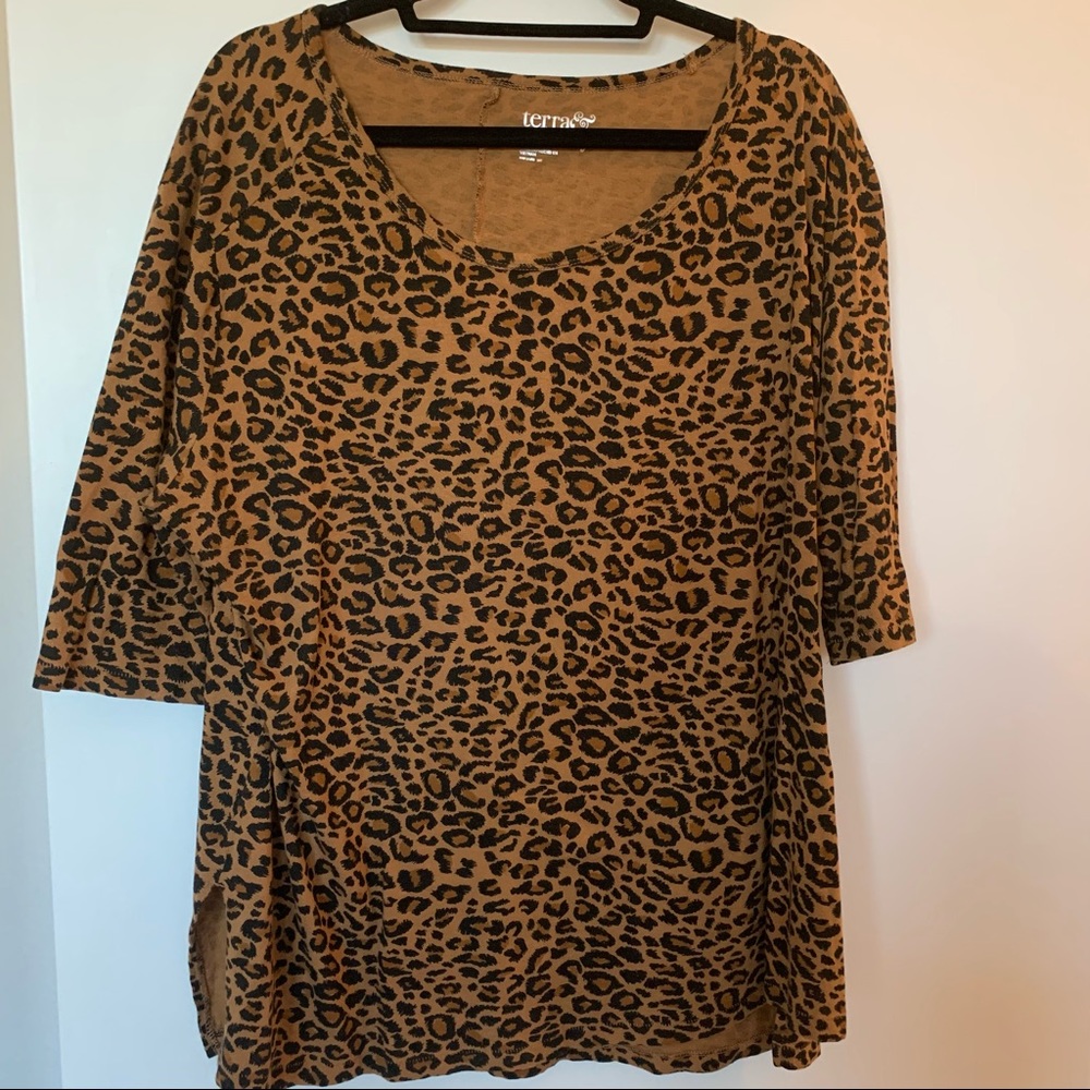 Womens Plus Size Terra & Sky Brown & Black Cheetah Long Sleeve 1X